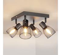 Dehobo Focos Para el Techo E14, Lámpara de Techo de 3 Focos Giratorios Negro, Foco de Pared Cuadrado Iluminación LED con Pantallas de Malla Metálica para Dormitorio Cocina Pasillo (Sin bombillas E14)