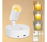 Dehobo Focos para Interiores con Control Remoto 1u - 3 Modos de Luz Foco LED Recargable con Temporizador y Ajuste de Brillo - Ajuste Ángulo 350° Ideal para Plantas, Pintura y Obras de Arte,Blanco