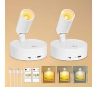 Dehobo Focos para Interiores con Control Remoto 2u - 3 Modos de Luz Foco LED Recargable con Temporizador y Ajuste de Brillo - Ajuste Ángulo 350° Ideal para Plantas, Pintura y Obras de Arte,Blanco