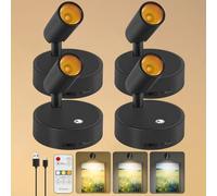 Dehobo Focos para Interiores con Control Remoto 4 Unidad - 3 Modos de Luz Foco LED Recargable con Temporizador y Ajuste de Brillo - Ajuste Ángulo 350° Ideal para Plantas, Pintura y Obras de Arte