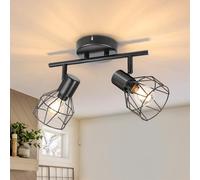 Dehobo Lámpara de Techo Ajustables y Giratorios con 2 Focos E14 LED, Lampara Foco de Techo Retro para Interiores Dormitorio Cocina, Sin Bombilla E14, Max. 40W (cada bombilla)