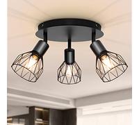 Dehobo Lámpara de Techo con 3 Focos LED, Foco de Techo Ajustables y Giratorios, Retro Lampara Industrial de Pared E14 para Interiores Dormitorio Cocina, Sin Bombilla E14, Max. 40W (cada bombilla)