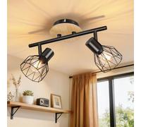Dehobo Lámpara de Techo E14 Focos LED Interior Techo 2 Focos Giratorio Focos Para el Techo Negro Modelo Madera Foco de Techo Para Salon Dormitorio Comedore, Sin Bombilla