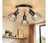 Dehobo Lámpara de Techo E14 Focos LED Interior Techo 3 Focos Giratorio Focos Para el Techo Negro Modelo Madera Foco de Techo Para Salon Dormitorio Comedore, Sin Bombilla