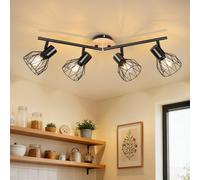 Dehobo Lámpara de Techo E14 Focos LED Interior Techo 4 Focos Giratorio Focos Para el Techo Negro Modelo Madera Foco de Techo Para Salon Dormitorio Comedore, Sin Bombilla