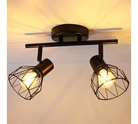 Dehobo Lámpara de techo industrial y rieles negros 2 focos LED ajustables con casquillo E14, focos de techo de 40 W, rampa de pared, 2 focos para cocina, dormitorio, sala de estar