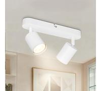 Dehobo Lámpara de Techo LED con 2 Focos - Lámpara de Pared GU10 Blanco Ajustables 350° - Foco de Techo LED para Dormitorio Pasillo Cocina, Sin Bombilla