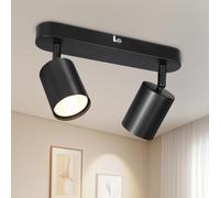 Dehobo Lámpara de Techo LED con 2 Focos - Lámpara de Pared GU10 Negro Ajustables 350° - Foco de Techo LED para Dormitorio Pasillo Cocina, Sin Bombilla