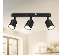 Dehobo Lámpara de Techo LED con 3 Focos - Lámpara de Pared GU10 Negro Ajustables 350° - Foco de Techo LED para Dormitorio Pasillo Cocina, Sin Bombilla
