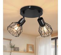 Dehobo Lampara Techo con 2 Focos Base E14 Retro - Lamparas de Techo Salon Ajustables y Giratorios - Negro Foco de Techo Lampara Techo Industrial,para Interiores Dormitorio Cocina, Sin Bombillas