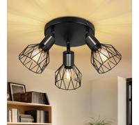 Dehobo Lampara Techo con 3 Focos Base E14 Retro - Lamparas de Techo Salon Ajustables y Giratorios - Negro Foco de Techo Lampara Techo Industrial,para Interiores Dormitorio Cocina, Sin Bombillas