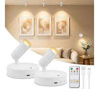 Dehobo LED Aplique Lámpara Inalámbricas con Control Remoto - Foco LED Recargable con Temporizador y Ajuste de Brillo - Ajuste Ángulo 350° Ideal para Plantas, Pintura y Obras de Arte, Blanco, 2 Pieza