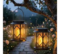 Dehobo Luz Solar Exterior Colgantes Jardin 2 Piezas, Luces Solares LED Exterior con Efectos de Llama Realistas, Impermeable IP65 Metal Farolillos Solares Exterior para Jardín Balcón Terraza Regalos