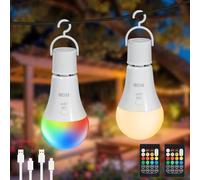 Dehobo RGB Bombilla Recargable con Mando E27 3 Color Bombillas Sin Cables | Bombillas Recargables Ajustables Control Remoto, Bombillas LED con Gancho, Luz LED Recargable Emergencia Interior Exterior