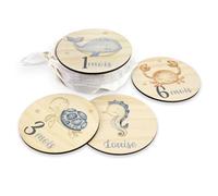DEHOME - Cartes Étapes Bébé en Bois avec Nom Personnalisé - Disques Mois par Mois 4 mm - Gravure Directe - Cadeau Naissance - Fait Main en Espagne (Océano, Francés)