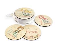 DEHOME - Placas Cumplemes Personalizadas con Nombre - Tarjetas Hito Bebé Madera Pino Natural 4mm - Impresión Directa sobre la madera - Regalo para Recién Nacido Hecho en España (Sirena, Español)