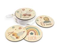 DEHOME - Placca Mese Neonato Personalizzata con Nome - Set Dischi Cumplemes in Legno 4 mm - Stampa Diretta - Artigianale in Spagna - Regalo per Neonati (Party, Italiano)