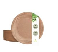 DeinPack Platos desechables de 18 cm de diámetro, 100 unidades, platos de papel marrón, redondos, reciclables, para fiestas de cumpleaños y fiestas, ecológicos, biodegradables