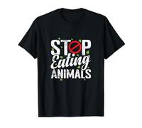 Deja de Comer Animales Camiseta gráfica económica, Hombre, Negro, M