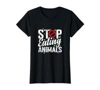 Deja de Comer Animales Camiseta gráfica económica, Mujer, Negro, XS