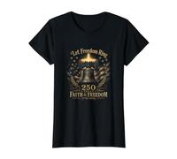 Deja Que la Libertad suene 250 años Fe y Libertad 1776 2026 Camiseta gráfica económica, Mujer, Negro, L