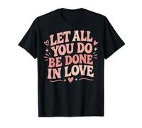 Deja Que Todo lo Que Hagas se Haga en Amor Groovy Christian Faith Oración Camiseta
