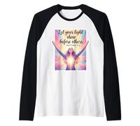 Deja Que tu luz Brille Ante los demás Biblia Cristiana Mujer Dios Camiseta Manga Raglan