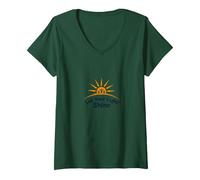Deja Que tu luz Brille, Logotipo Inspirador del Sol Camiseta Cuello V, Mujer, Verde Bosque, S