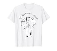 Deja Que tu luz Brille Mateo 5:16 Dibujado a Mano Cruz Fe Camiseta gráfica económica, Hombre, Blanco, L