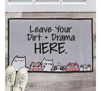 Deja Tu Suciedad Y Drama Aquí, Graciosa Y Loca Señora De Los Gatos Alfombras Material Resistente Tapete Entrada Personalizado Alfombra Baño para Bañera Ducha Pasillo 40 X 294Cm