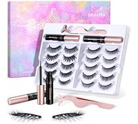 DEJAVIA Pestañas magnéticas, 10 pares, aspecto natural, pestañas magnéticas premium con juego de delineador, pestañas magnéticas reutilizables ligeras y fuertes con aplicador y pinzas, no