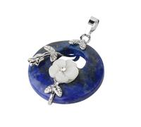 DEJIN Colgante de piedras naturales para collar, diseño de hoja de flor redonda, amatistas, cuarzo rosa, ónix negro, dona de cristal, Piedra