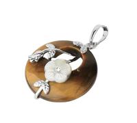 DEJIN Colgante de piedras naturales para collar, diseño de hoja de flor redonda, amatistas, cuarzo rosa, ónix negro, dona de cristal, Piedra