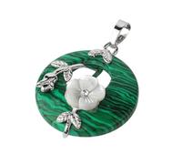 DEJIN Colgante de piedras naturales para collar, diseño de hoja de flor redonda, amatistas, cuarzo rosa, ónix negro, dona de cristal, Piedra