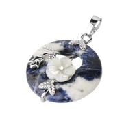 DEJIN Colgante de piedras naturales para collar, diseño de hoja de flor redonda, amatistas, cuarzo rosa, ónix negro, dona de cristal, Piedra