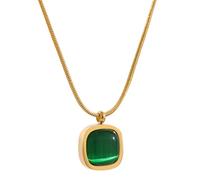 DEJIN Collar cuadrado con colgante de piedra de ópalo verde para mujer, collar minimalista geométrico de acero inoxidable, Piedra