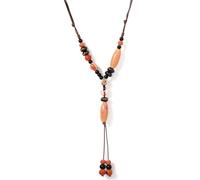 DEJIN Collar de cerámica hecho a mano para mujer, estilo étnico, vintage, largo, ajustable, cuentas rojas y negras, Piedra