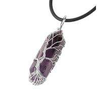 DEJIN Collar de cristales de piedra natural con colgante hexagonal de color plateado, árbol de la vida, alambre para mujeres y hombres, cuarzo, Piedra