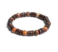 DEJIN Cuentas cilíndricas de madera y pulseras redondas de piedra natural a mano, para hombres y mujeres, cuerda elástica clásica, espaciador de madera, pulsera de yoga, regalo de 8 mm, 2 unidades