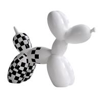 DEJIN Estatua De Perro con Globo - Escultura De Resina Colorida, Decoración Abstracta for Sala De Estar Y Oficina, Regalo Artístico Brillante(White Checkered)