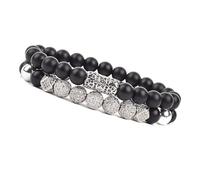 DEJIN Juego de pulseras de cuentas para hombre y mujer, color negro mate, ónix natural, aleación de micro circonita, elegante, Piedra