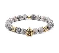 DEJIN Pulsera elástica de cuentas de piedra natural de 8 mm, para hombre y mujer, cabeza de caballero romano, guerrero, gladiador, casco, Piedra