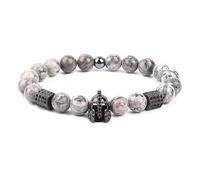 DEJIN Pulsera elástica de cuentas de piedra natural de 8 mm, para hombre y mujer, cabeza de caballero romano, guerrero, gladiador, casco, Piedra