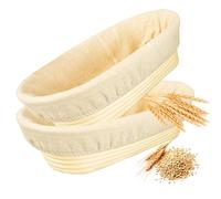 DeJivsin 2 piezas Banneton, Banetones para Pan, Cesta de Fermentación para Pan 25 cm, de ratán natural, Accesorios para Hornear, Tela de Lino para panaderos profesionales y caseros