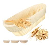 DeJivsin Banetones para pan, Cesta de fermentación Ovalada de 28 cm, Cesta de fermentación ratán natural, Hornear pan para panaderos profesionales y domésticos, Panaderos