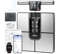 DEKABR Báscula inteligente para peso corporal, báscula digital de baño de 8 electrodos para grasa corporal, IMC, masa muscular, composición corporal 57 con mensaje de voz, LCD TFT en mango retráctil
