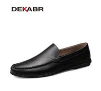 DEKABR, zapatos italianos para hombre, mocasines informales de marca de lujo de verano para hombre, mocasines de cuero dividido, cómodos zapatos náuticos transpirables sin cordones Black