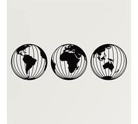 DEKADRON Mapa del mundo de metal, arte de pared, mapa del mundo de metal, tres globos, arte de pared redondo de metal, decoración de pared de metal, letrero de metal, colgantes de pared (15 pulgadas)