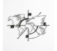 DEKADRON Mapa del mundo de metal con brújula, decoración de pared de metal, mapa del mundo sin fronteras (117x91cm)