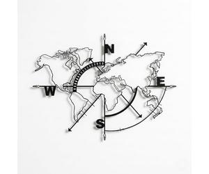 DEKADRON Mapa del mundo de metal con brújula, decoración de pared de metal, mapa del mundo sin fronteras (117x91cm)